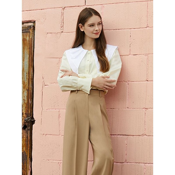 에고이스트 옐로우 탈부착 카라 볼륨소매 블라우스 EN3WB860