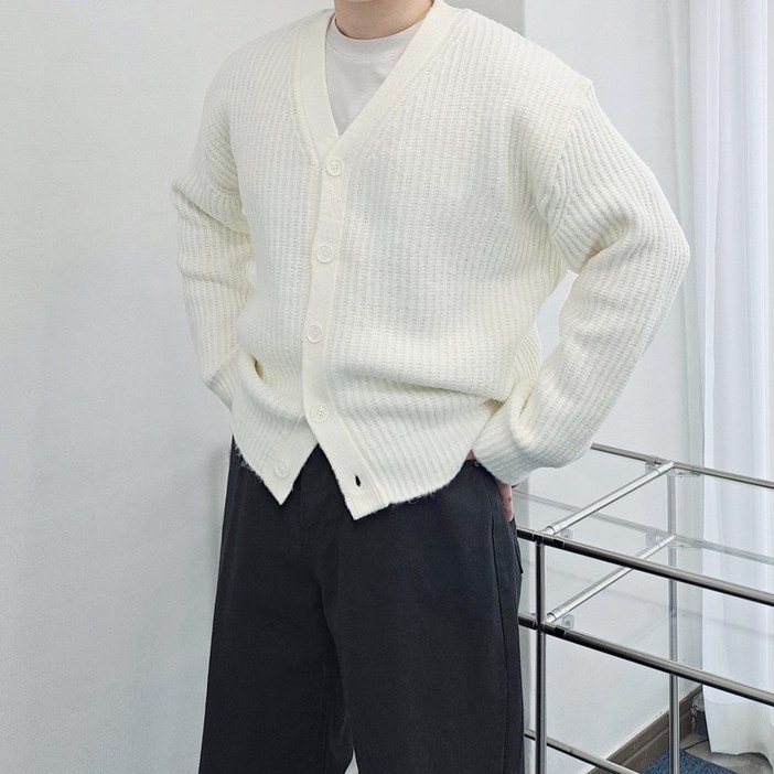 남자 오버핏 벌룬 크롭 하찌 가디건