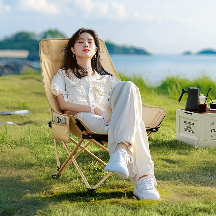 AORAN 아웃도어 릴렉스 접이식 캠핑 의자, 카키색, 2개