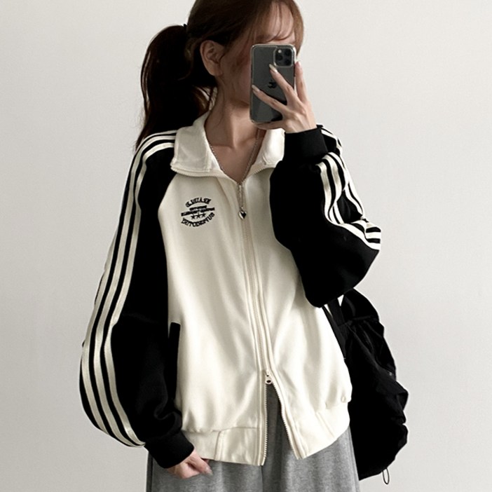 캐주얼 블록코어 트랙 배색 집업 ou4057c