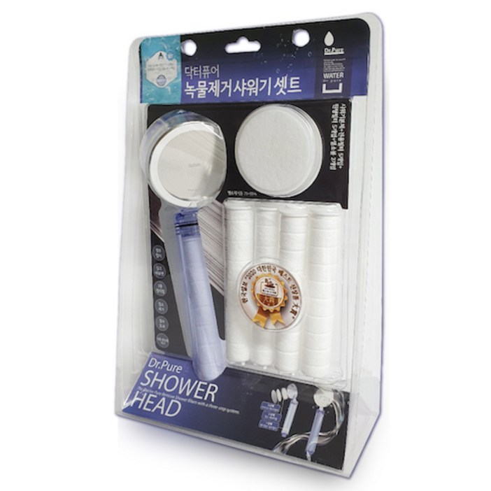 [Dr.Pure] 닥터퓨어 녹물제거 필터샤워기+리필필터 5P+헤드필터5P+염소볼2P 셋트 선물용, 1개