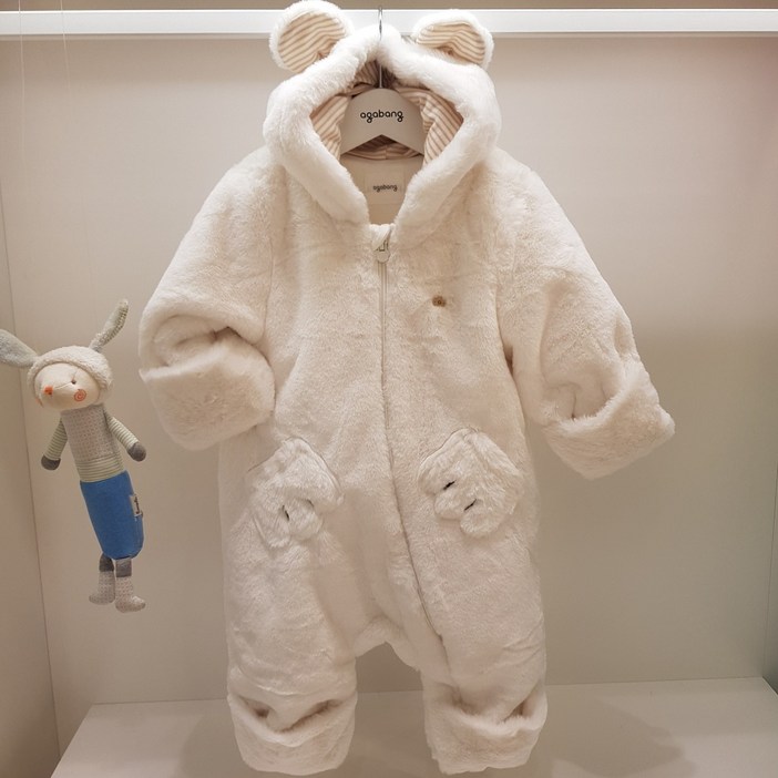 아가방 50 겨울 베이비페어 인형이 따로 없어요 귀달린 모자까지 완전귀욤 유아 패딩 우주복  따뜻하게 손발싸개 모두 커버되는 방한 우주복 백일 신생아 겨울 외출복 요거