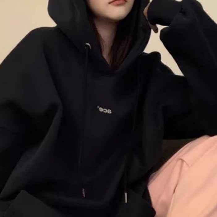 AOKADA 남녀공용 기모 맨투맨 후드티 레터링 프린팅 오버핏 가을 겨울 츄리닝 상의