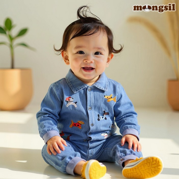 몽실이 퍼피자수 데님 카라우주복 가을 간절기 점프수트 남아 여아 외출복