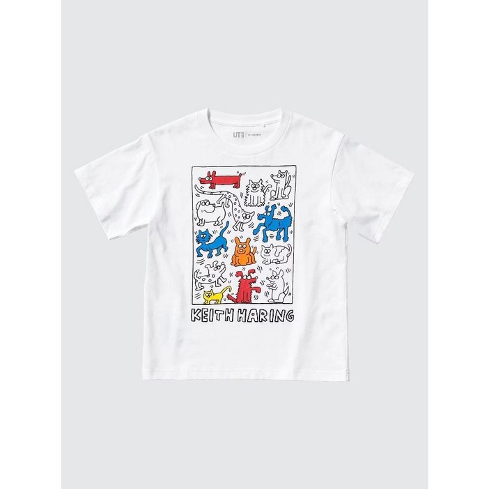 유니클로 아동 키즈 주니어 반팔 티셔츠 UT 아카이브 UT 키스 헤링 화이트 470898