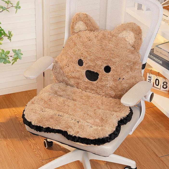 마법의 주머니 극세사 겨울 차량용 귀여운 강아지 허리쿠션 일체형 논슬립 시트쿠션