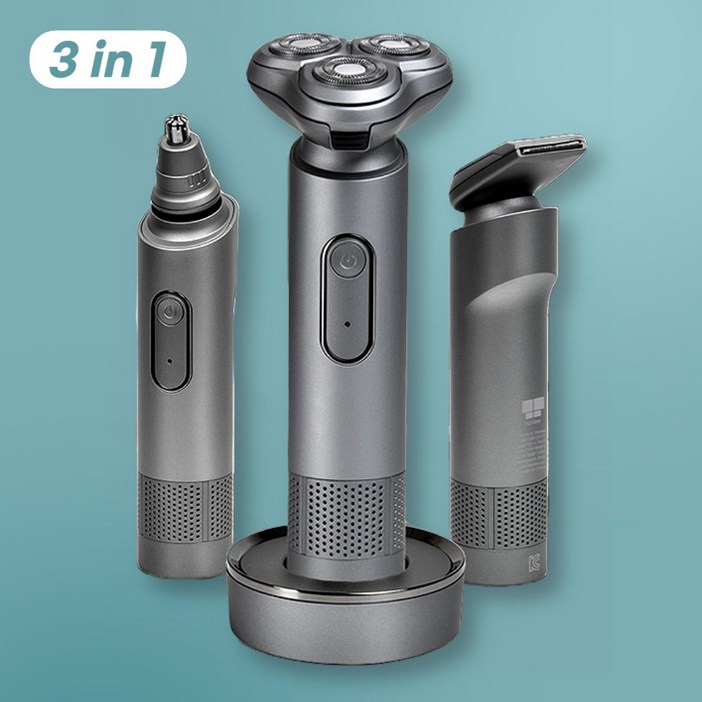 네뷔 3 IN 1 멀티 전동 전기면도기 코털제거기 구렛나루정리 미니 수염트리머 전자 자동 남자 청소년 휴대용, 메탈 그레이