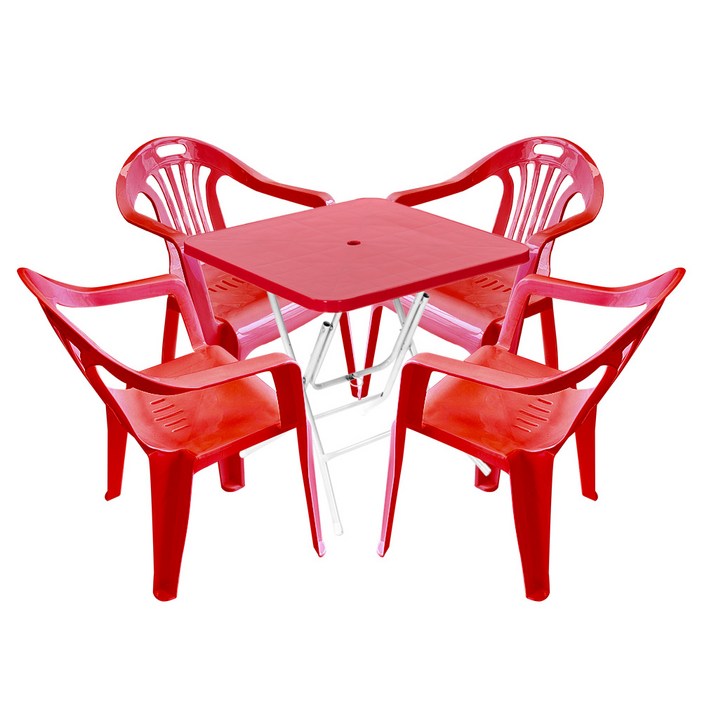 플라스틱테이블 야외테이블 편의점 포장마차 간이 접이식 테이블 의자 세트, 레드