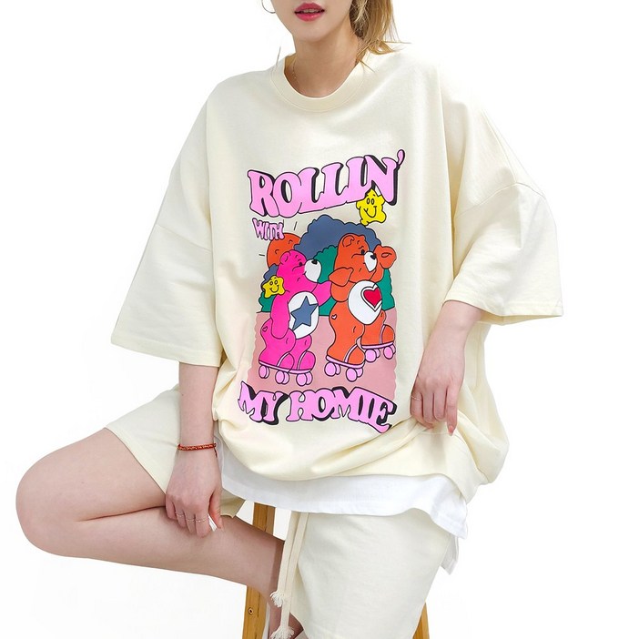 제니블리 홈타운 레이어드 반바지 셋업 5XL 2COLOR  5599까지 여름 반팔 반바지 면 빅사이즈 오버사이즈 츄리닝 세트