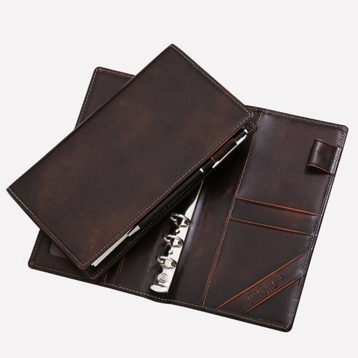 2026년 속지 마뜨 아도방 소가죽 이니셜각인 48절 6공 플래너 미니 휴대용 수첩 다이어리 커버 투톤브라운, 투톤연밤D75013