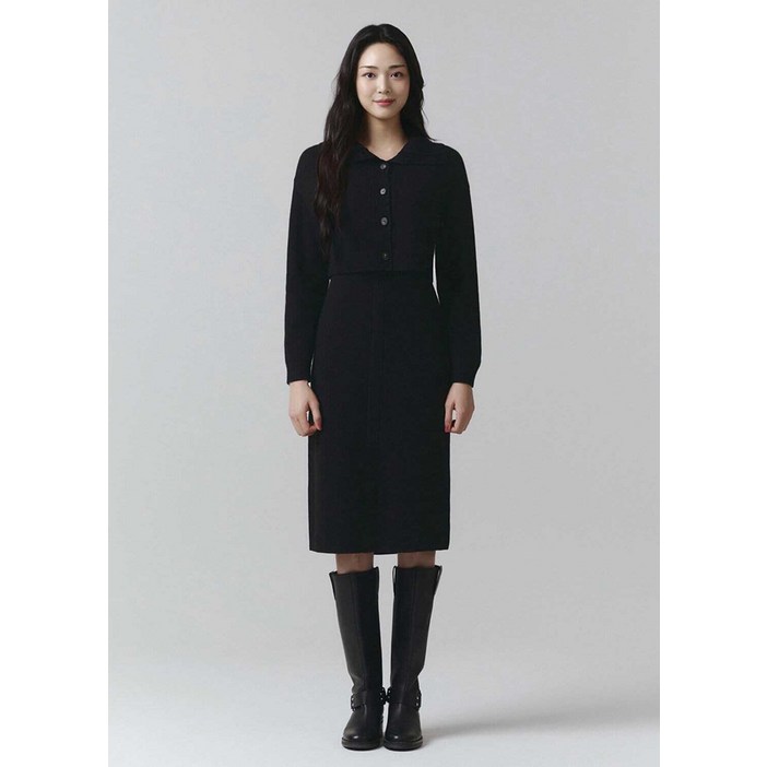 [국내백화점] 잇미샤 울블랜드 크롭 가디건 원피스 세트 가을 겨울 여성 따뜻한 니트 코디