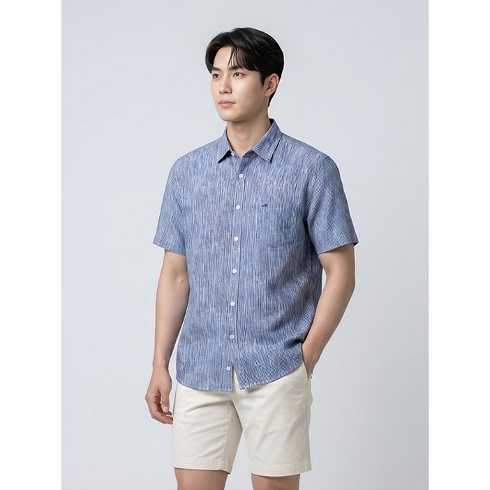BY파크랜드 네이비 스트라이프 반팔셔츠-A2CS2210568A