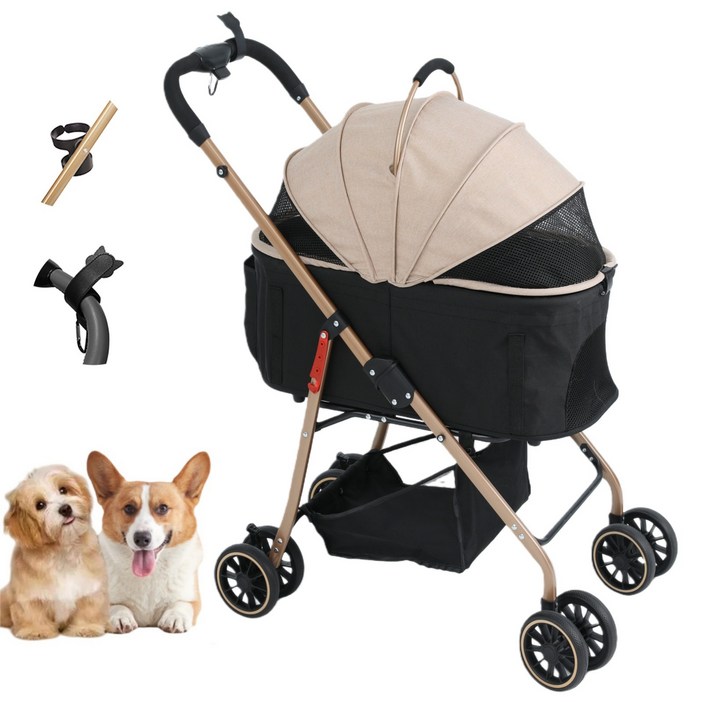 MILALOUIS 2025최신 강아지 유모차 애견유모차 원터치 퀵폴딩 강아지유모차 분리형 프리미엄 소중형견 접이식 개모차, 골드, 1개