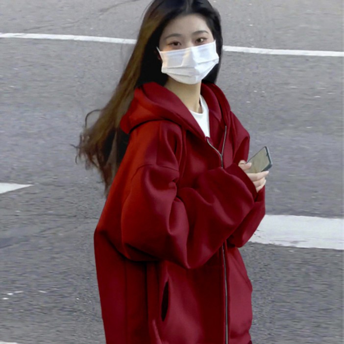 풀리브스 후드집업 후드티 여성 긴팔 캐주얼 코트 루즈핏 카디건 아우터 순색 후드집업