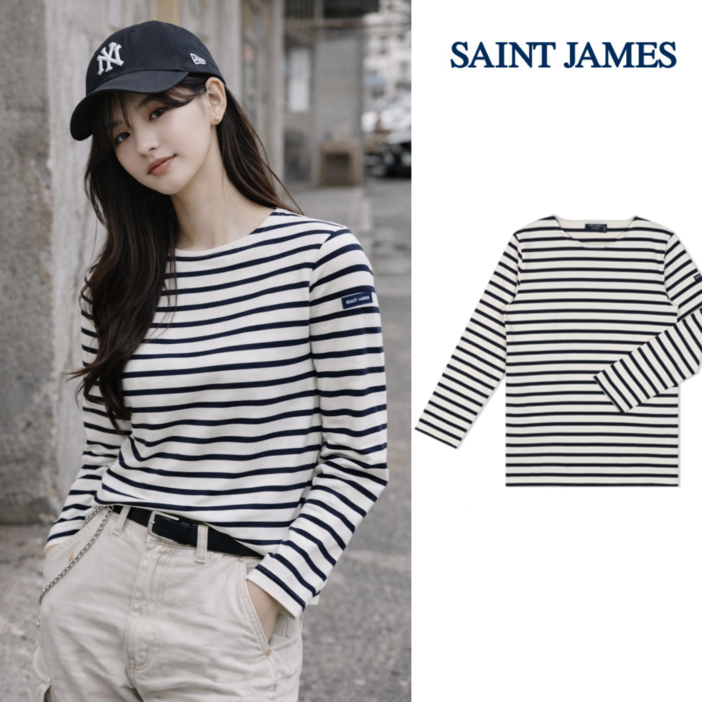 세인트제임스 긴팔티셔츠 밍콰이어 모드 E 스트라이프 여성 롱슬리브 206650
