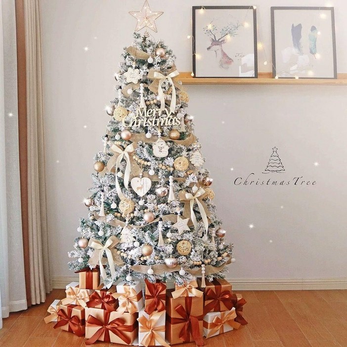 2025년 화이트 크리스마스 트리 패키지 크리스마스트리 크리스마스장식 크리스마스트리세트, 1개, 카키 1.8m 세트