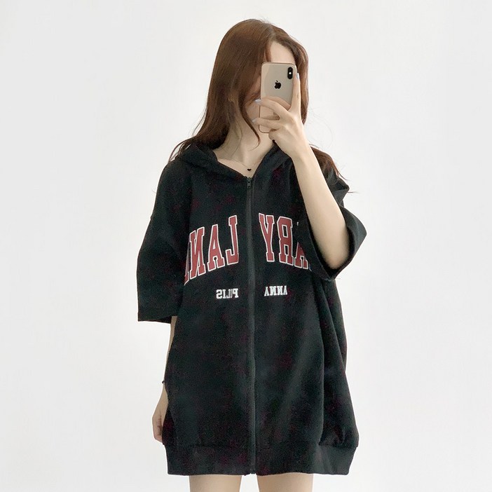 [국내제작/여름ver] 데이지클로젯 해리썸머 레터링 오버핏 반팔 후드집업 / 봄 여름 가을 간절기 박시 루즈핏 빅사이즈 여성 여자 남녀공용 남성 남자 학생 아우터 프린팅 캐주얼