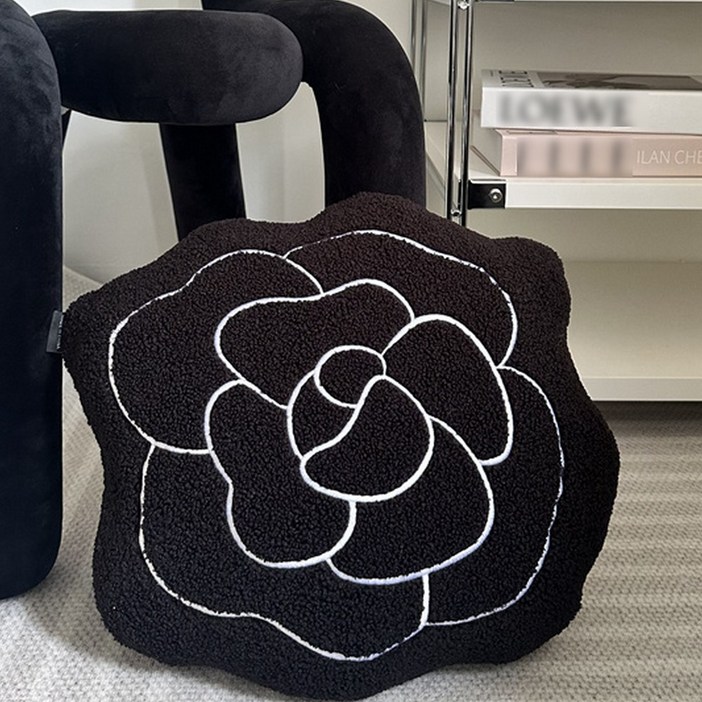 빅무드 동백꽃 인테리어 소파쿠션 방석, 02블랙