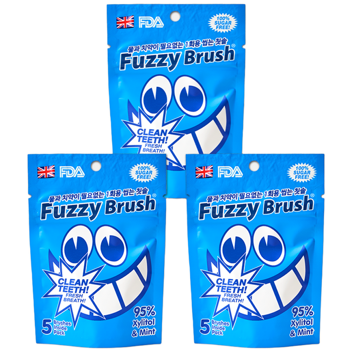 일회용 휴대용 씹는 칫솔 퍼지브러쉬 5P (지퍼백) 친환경 어메니티, 3개, 5개입