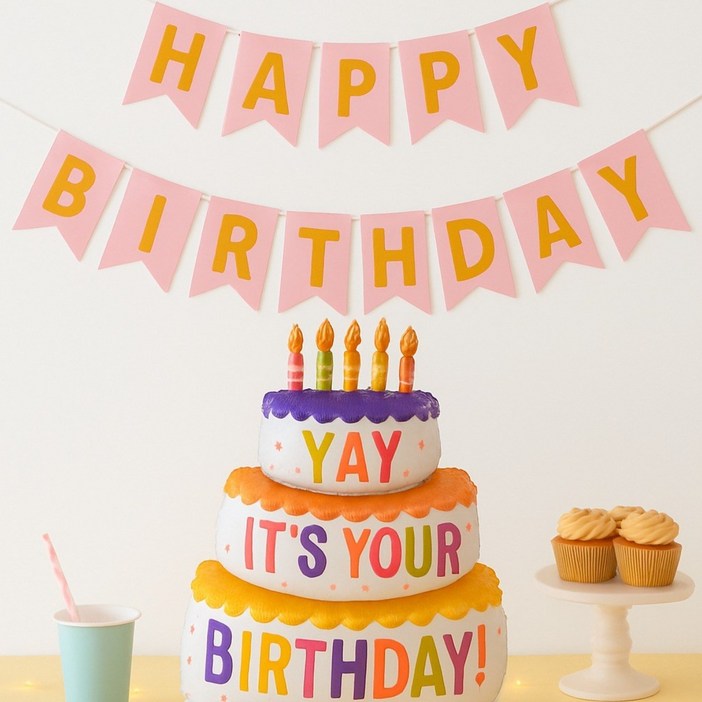 빅 케이크 파티 풍선 생일 가랜드 세트