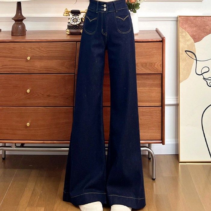 TIMEPURE 여성 슬림핏 부츠컷 데님 팬츠 와이드 팬츠 드롭 팬츠