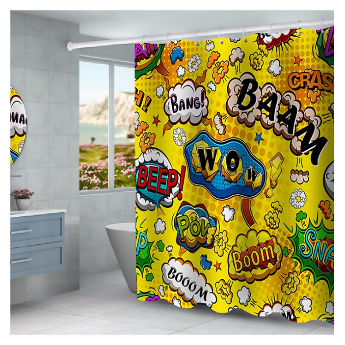 알럽홈 그래피티 아트 프린팅 방수 샤워커튼 yf583 90 x 180 cm