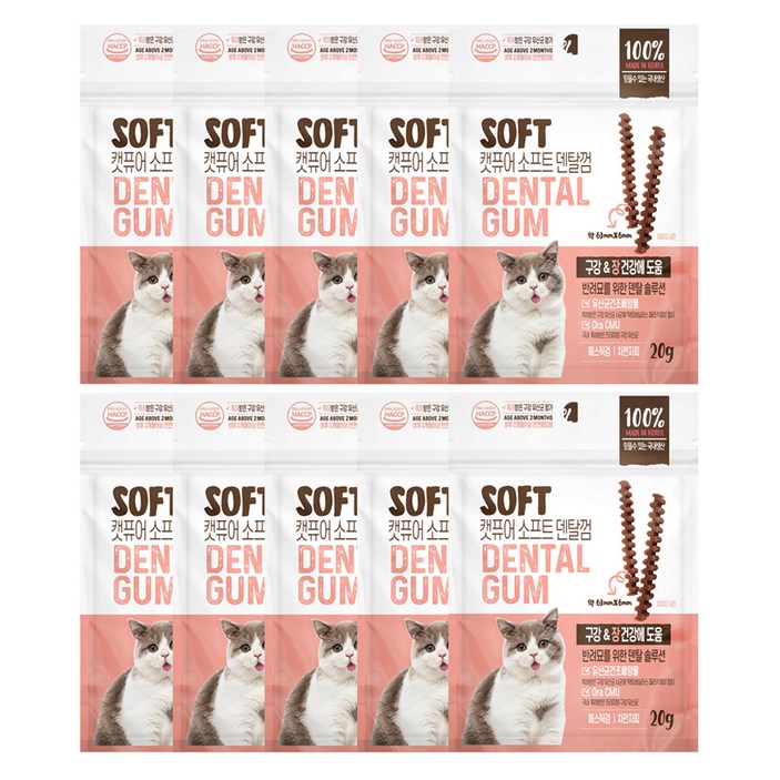 캣퓨어 고양이 소프트 덴탈껌 D&DI 구강 장건강에 도움, 20g, 10개, 혼합맛(생선/닭고기)