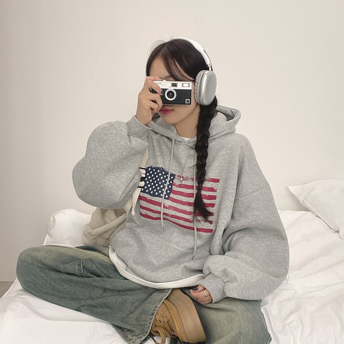 위드후이린 애니 성조기 루즈핏 후드티