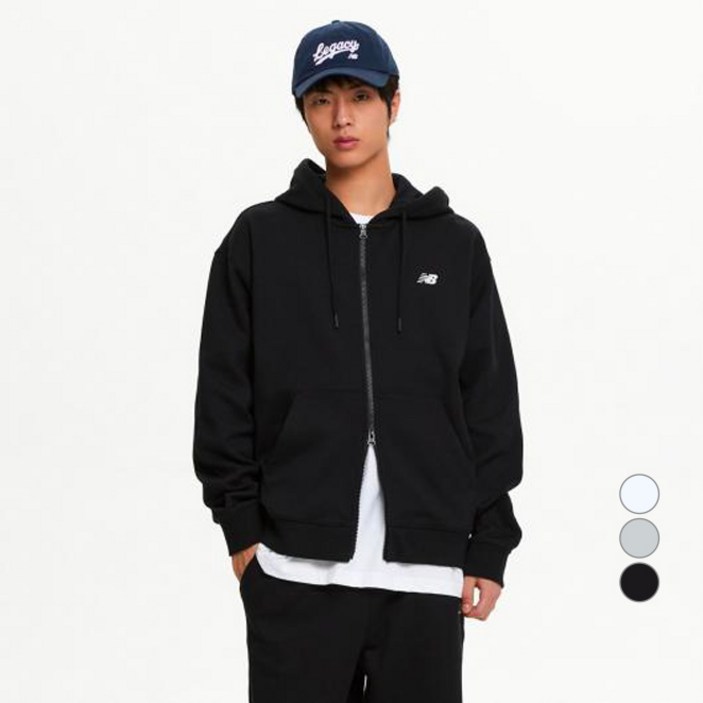 뉴발란스 남성용 유니 에센셜 스몰로고 후드집업 세미 오버 핏 NBMDF11203