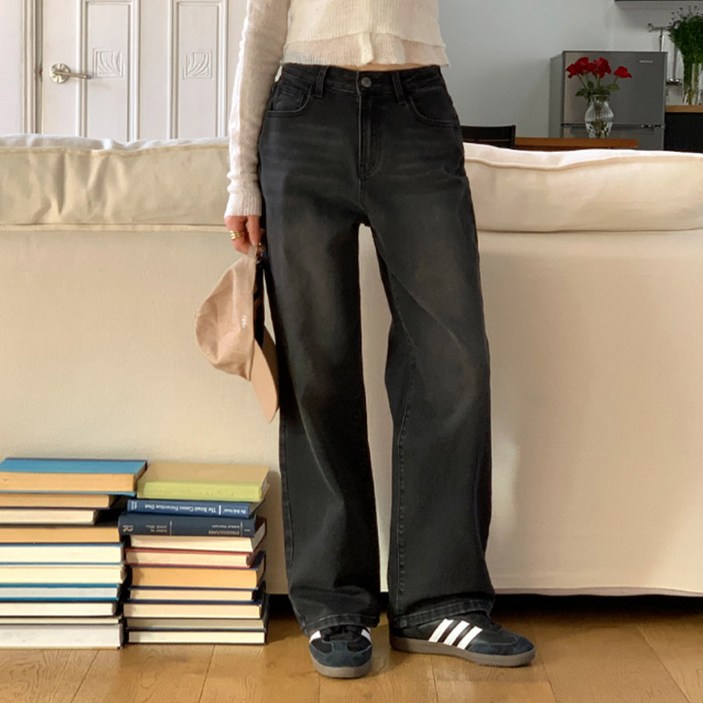 니썸 여성용 투게더 워싱 세미 와이드 데님 팬츠롱숏