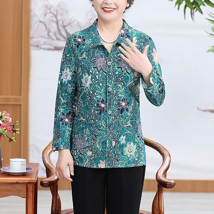 마켓에이 여성용  PIUM 플라워 패턴 미시 스타일 블라우스