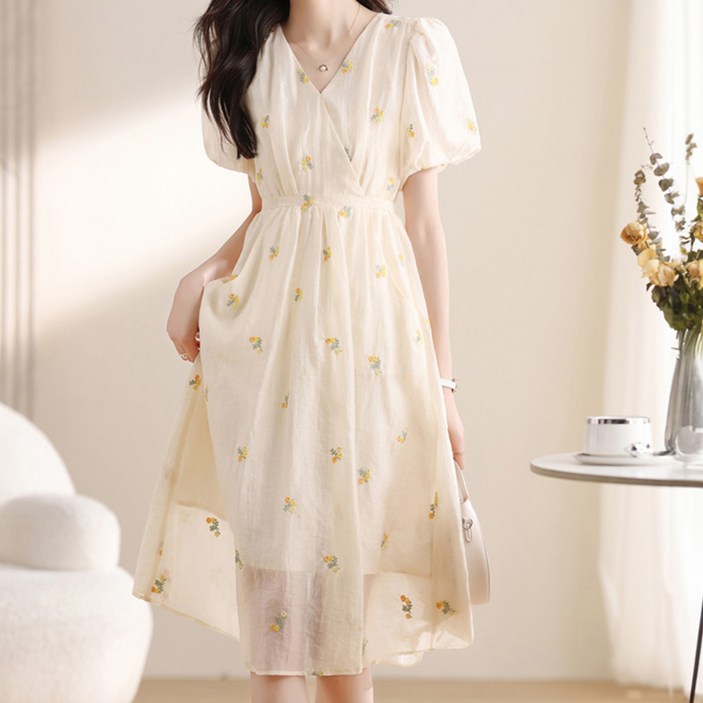 페이퍼먼츠 씨밀레 플라워 퍼프 여름 원피스 10384