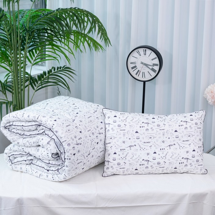 아띠블랑 아동용 순면 베개  차렵이불 세트, 디노월드