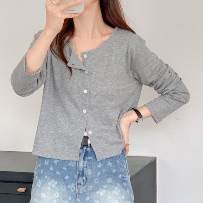 라라온 여성용 국내제작 무지 긴팔 라운드넥 가디건 TSP2849