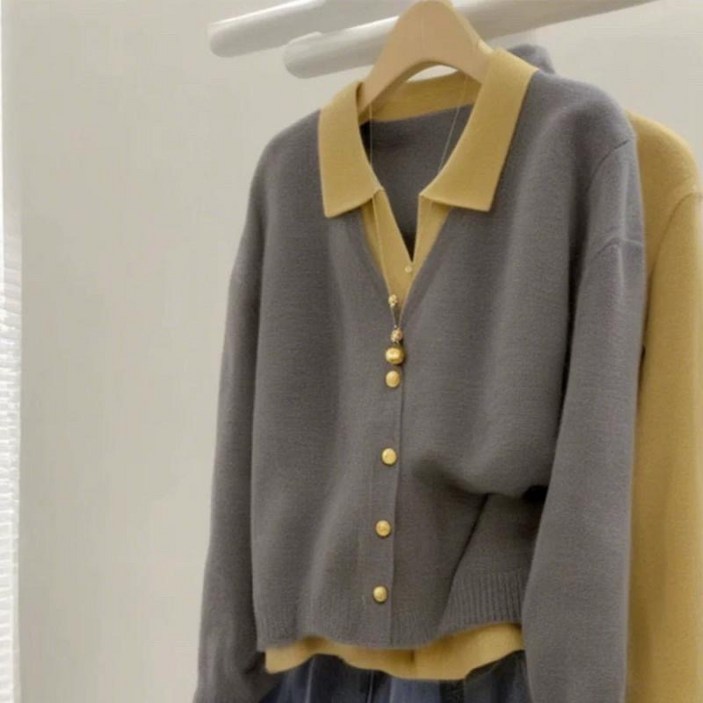 휠렉스 여성 카라넥 니트 긴소매 패션 가디건 YQ11