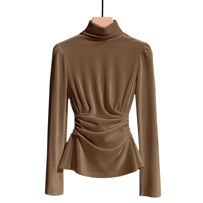 WANGBAIWAN 여성 하이넥 셔링 페플럼 블라우스 L100624