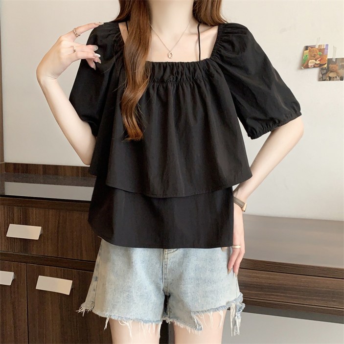 러브베리 여성 스모크밴드 퍼프소매 스퀘어넥 블라우스 JL0169A