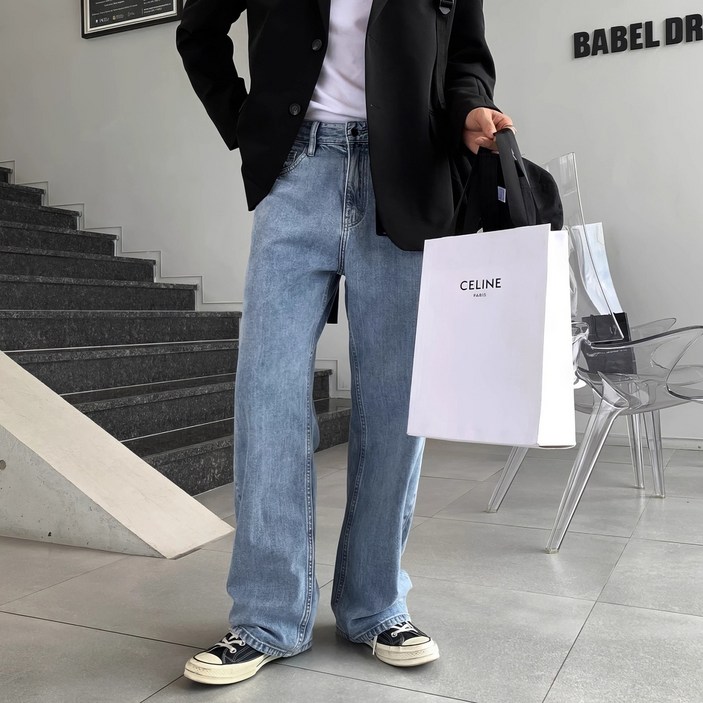 ANYOU 봄가을 남성 와이드 워싱 멘즈 진 데일리 스트레이트 청바지