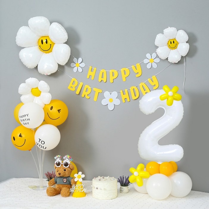 [피앤비유니티]데이지 가랜드 숫자기둥 생일풍선세트(모자,안경포함) - 쇼핑앤샵