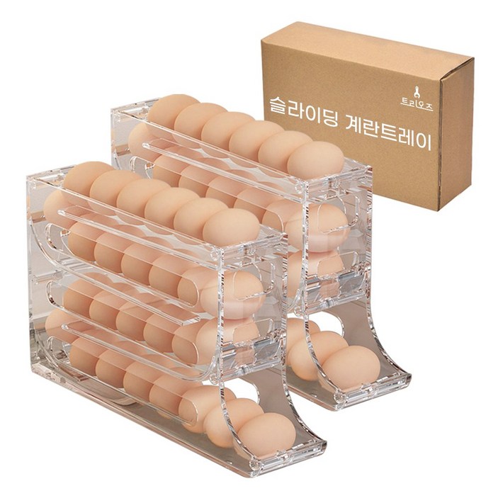 트리오즈 슬라이딩 계란 보관함 냉장고 에그 트레이 11, 2개, 투명