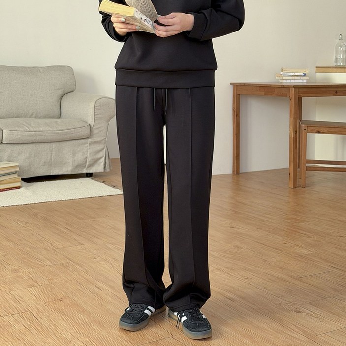 앤샵 여성용 롱/숏 2단기장 맨투맨+핀턱 밴딩 일자 팬츠 상하의세트 스판 쫀쫀 비안나 트레이닝세트 빅사이즈 키작녀 키큰녀