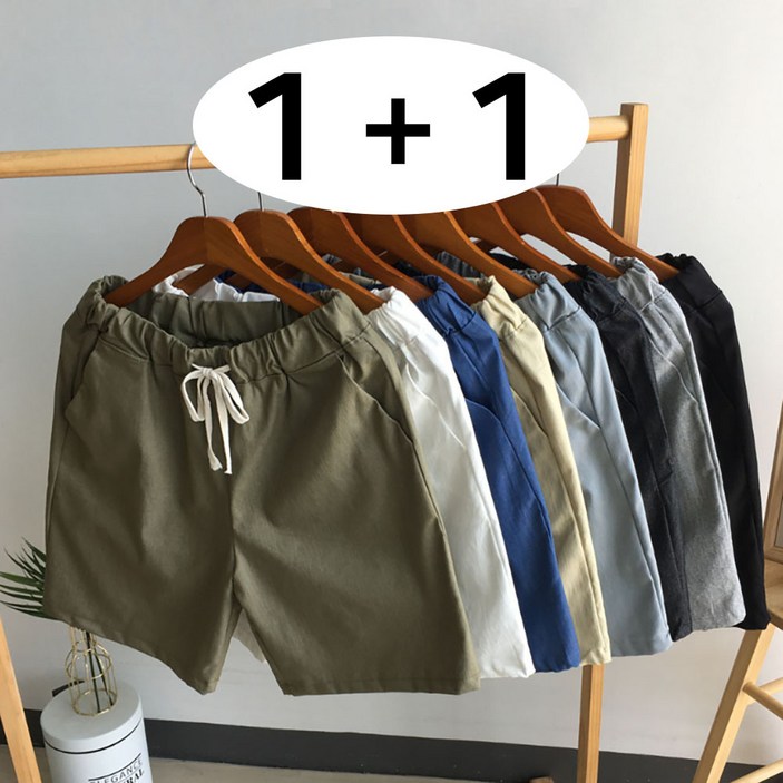 일칠사 [1+1] 시원한 린넨 5부 면 밴딩 반바지