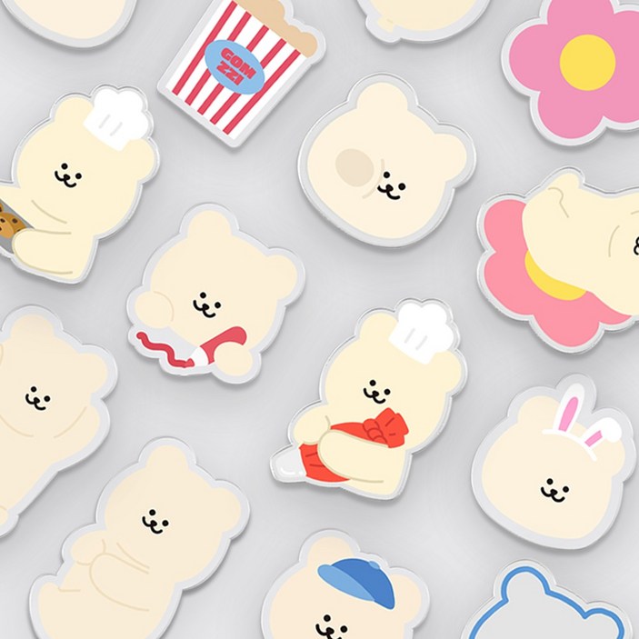 투명 아크릴톡 귀여운 곰찌 모음전.  스마트 아크릴톡 핸드폰그립 톡홀더 캐릭터 아이폰 갤럭시 케이스 제작 투명 커플 우정 휴대폰 거치대