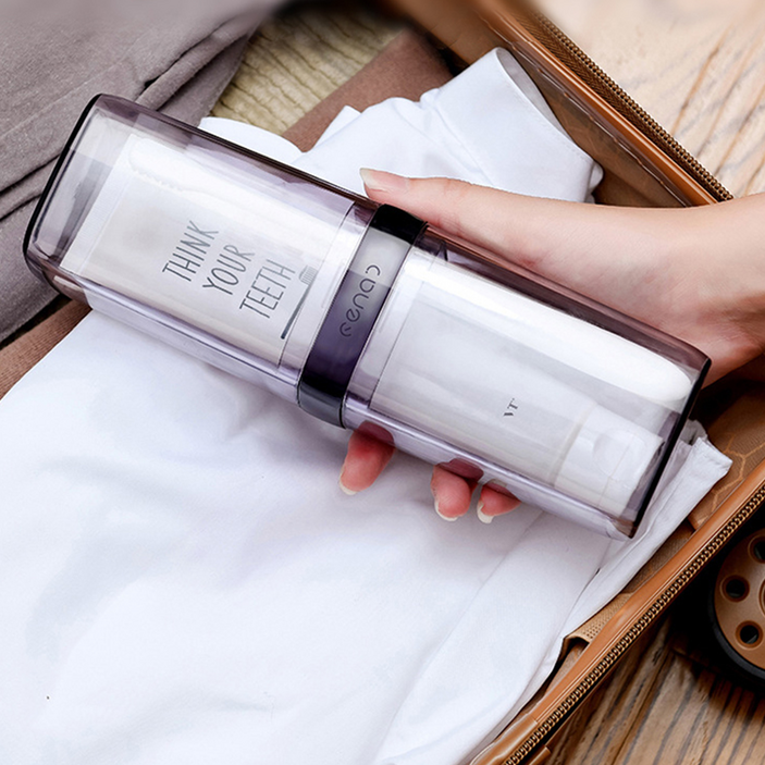 휴대용 커플 듀얼 칫솔 케이스 치약 보관 통 여행용 칫솔 꽂이 위생 양치컵 투명블랙