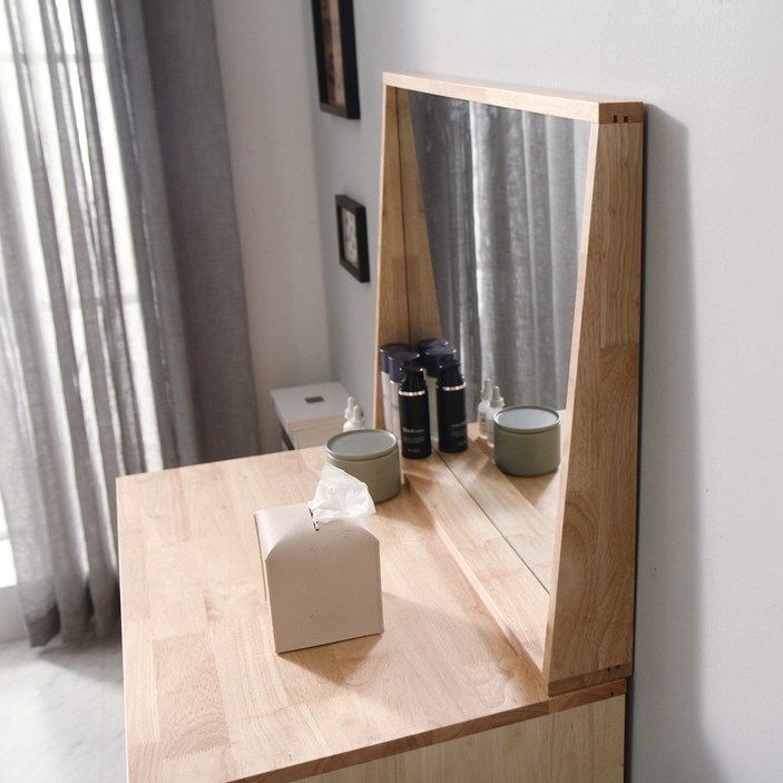 원목화장대거울 라인 고무나무 원목 화장대 거울