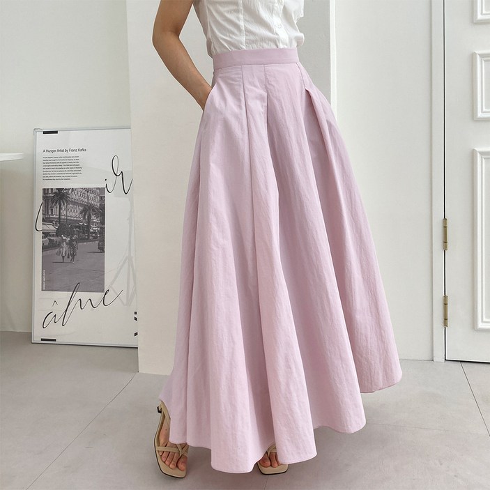 델레브 바스락 4466 바스락 롱 맥시 핀턱 플레어 햅번 주름 풀 스커트