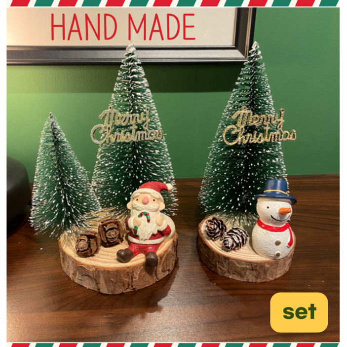 타미s 2025 핸드메이드 크리스마스 미니 트리 장식 인형 소품 2종 선물세트, 1세트, 눈내린 미니트리