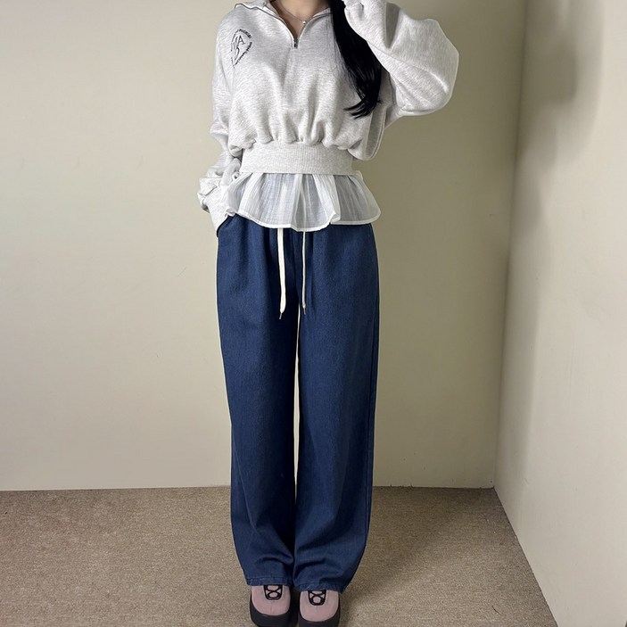 VANANA2 허리 밴딩 롱 와이드 청바지 데님 팬츠 3color