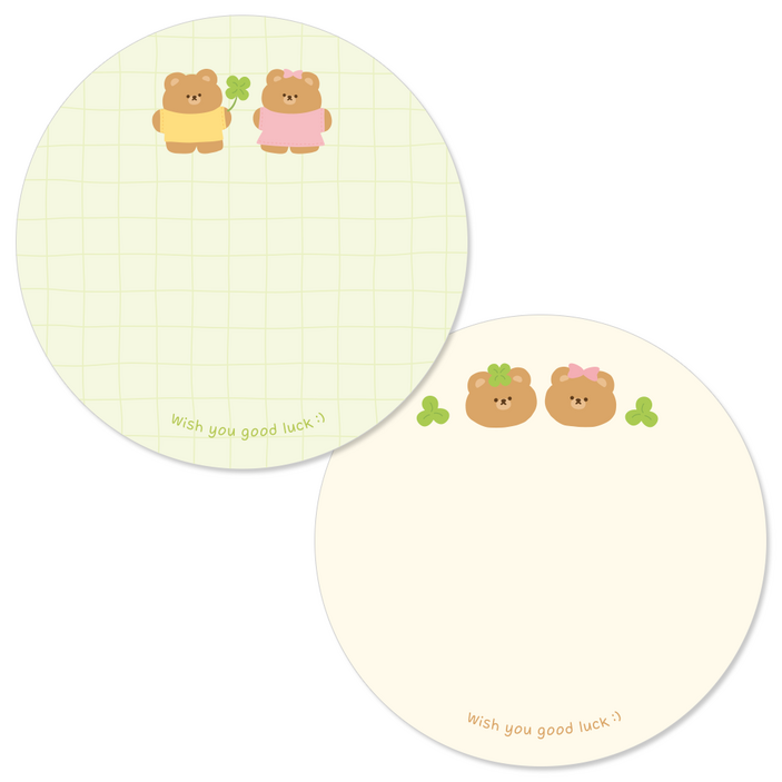 꼬모멜로소 클로버베어 2종 원형 메모 스티커