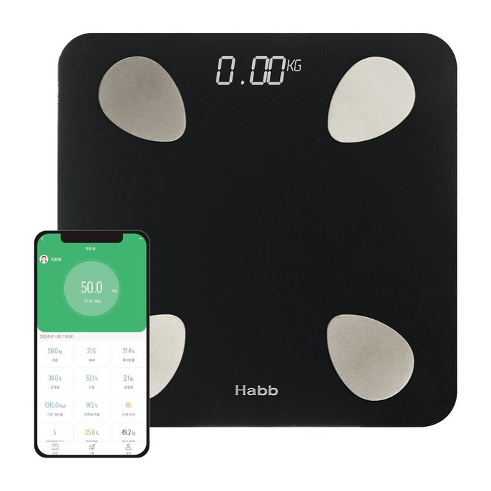 하비비 스마트 블루투스 체지방 디지털 체중계, 스마트 체성분 체중계 CTRBFS8028, 1개, black